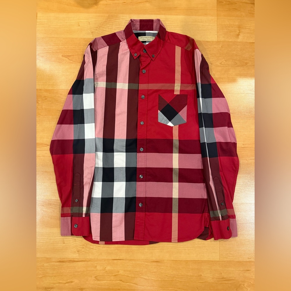 Burberry Red and Black Plaid Button Down Shirt